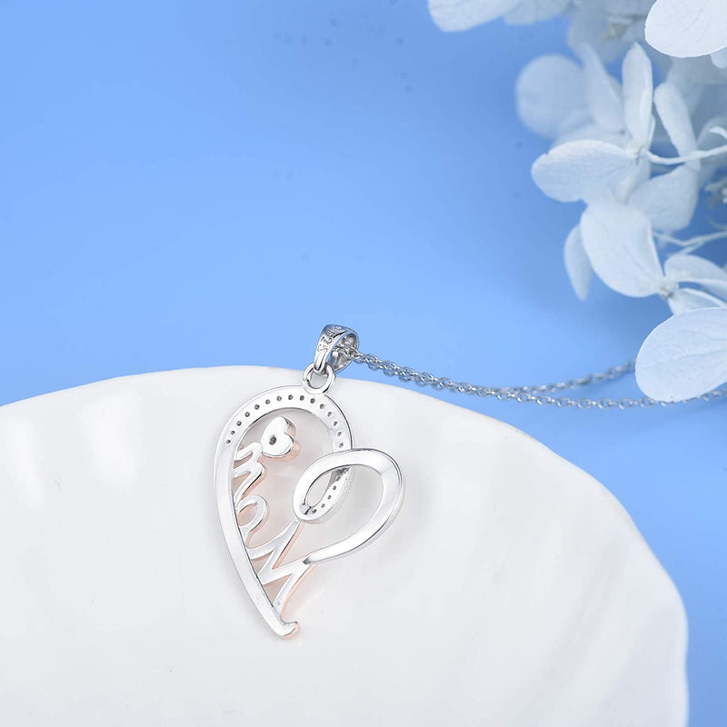 Mom Love Heart Sterling Silver Necklace