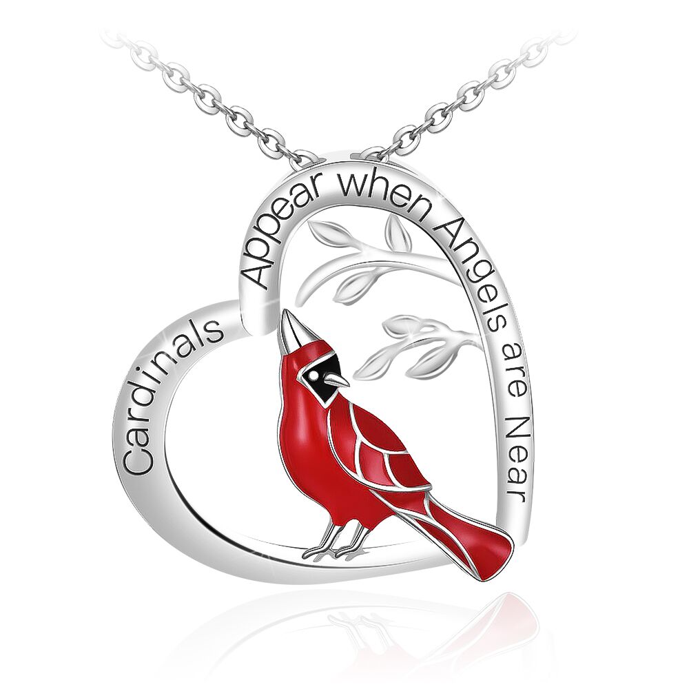 Heart Shaped Cardinal Bird Pendant Necklace – NovoDealShop