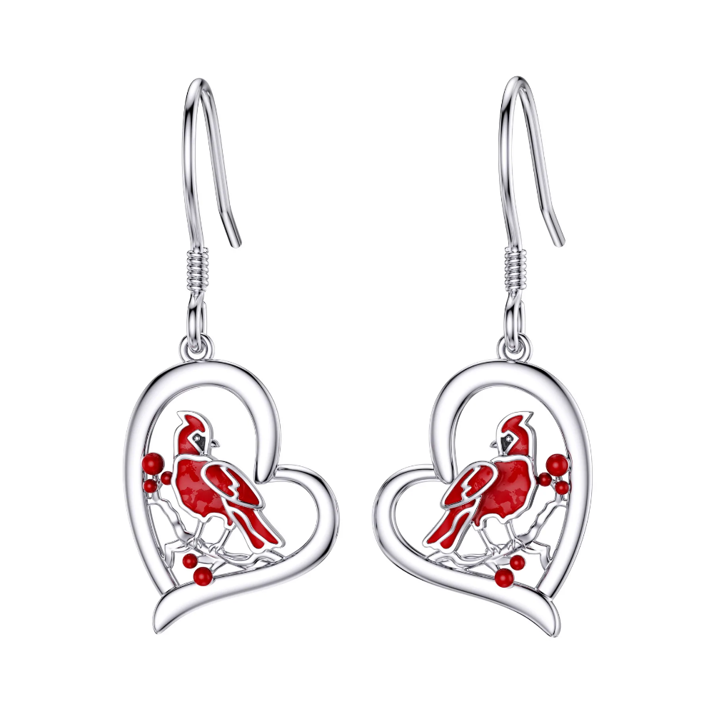 Mom I Will Feel You In My Heart Forever Memorial Earrings Red Bird Cardinal  & Letter Pattern Heart-shaped Drop Earrings Peace Theme Jewelry Gift - Temu